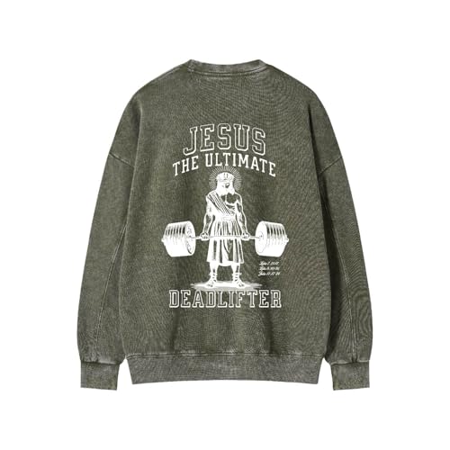 Fall Oversized Crewneck Sweatshirt for Women Men Jesus The Ultimate - color: Army Green, size: X-Large
