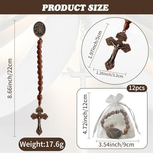 Bovemee Saint Benedict Medal Prayer Pocket Rosary Catholic Brown Wood Beads with Medalla de san benitol and Crucifix, 9 Inch - color: 12PCS Brown SaintArchange Beads