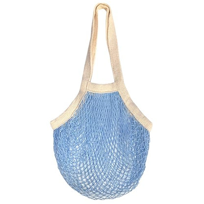 PILLOWPIA French Market Bag – Organic Cotton Tote, Handcrafted Adjustable Strap, Eco-Friendly 12-15" Farmers Market Carrier - color: French Blue