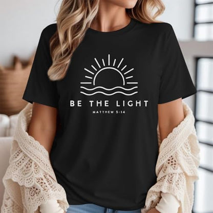 Sulayesh Christian Be The Light Shirts for Women Bible Verse Shirts Jesus Religious Faith Tshirts Inspirational Tees Tops - color: Black, size: Large