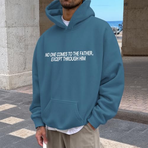 BeWithYou Christian Jesus Hoodies for Men Religious Faith God Sweatshirt Inspirational Bible Verse Graphic Hoodie Pullover - color: Deep Blue, size: Small