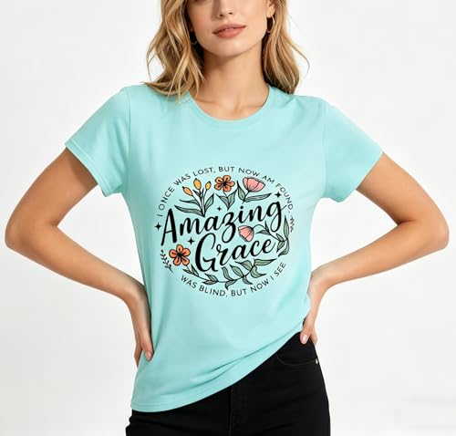 Christian T Shirts for Women God Jesus Faith Graphic Tees - color: Baby Blue, size: Small