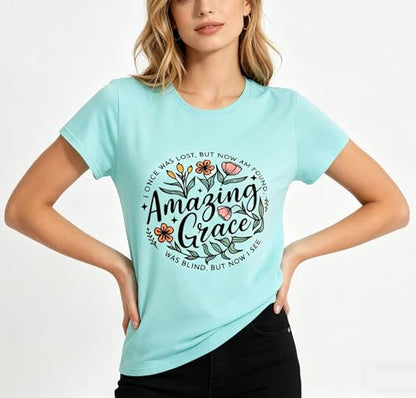 Christian T Shirts for Women God Jesus Faith Graphic Tees - color: Baby Blue, size: Small
