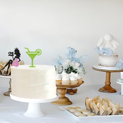 Martini 21st Birthday Cake Topper, Setting Girl 21 Cake Decor, Black Glitter A Tini Bit Older Cake Topper for Women, Margarita Cocktail 21st Birthday/Anniversry Party Decoration - style: Martini 21