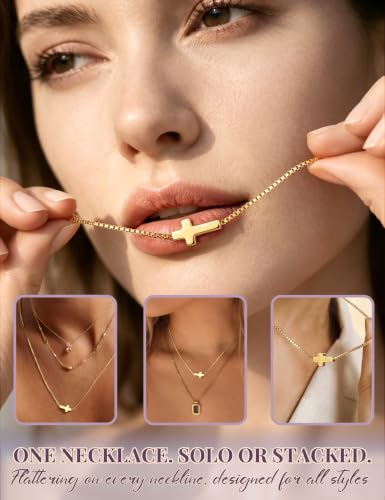 Subiceto Cross Necklace for Women,Small Sterling Silver Cross Pendant - color: Gold-Sideways Cross