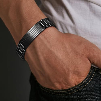 P. BLAKE American Flag Bible Verse Bracelet for Men, Stainless Steel Engraved Scripture Bracelet Christian Religious Christmas Birthday Jewelry Gifts - color: Black, size: No Bilble Verse
