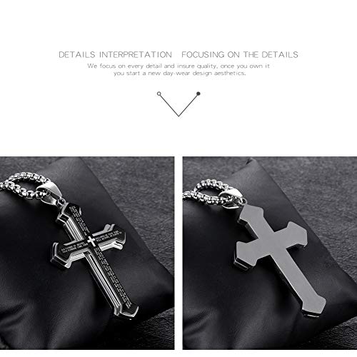 OLEVS Men's Cross Pendant Necklace Large Stainless Steel Cross Pendant Necklace for Men Women - color: Black
