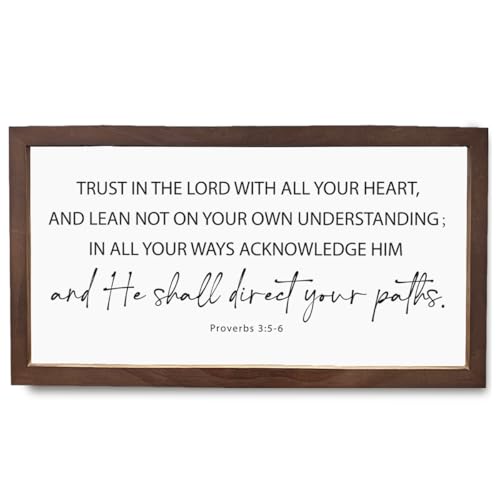 Christian Decor, Proverbs 3:5-6 Sign, Framed Wall Art, Scripture Wall Art, Bible Verse Porch Artwork, Rusitc Wood Framed Sign, Family Porch Decor for Living Room, Home Church Room Decoration - color: Proverbs 3:5-6