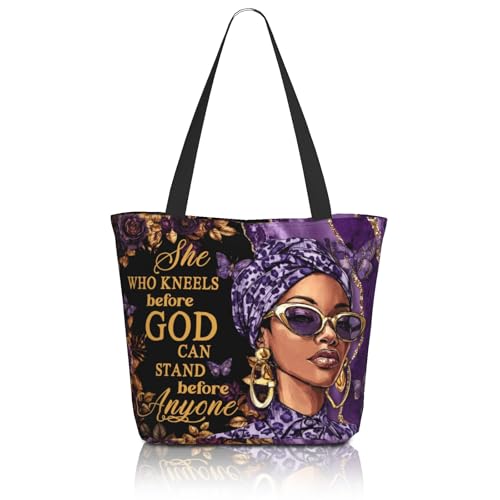 Bible Tote Bags for Women Church Shoulder Bags with zipper Aeathetic Christian Religious Gifts for Women - color: African Woman 01