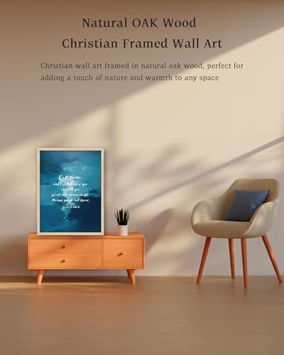 KensTro 12x16 Oak Framed Jeremiah 33:3 Christian Wall Art - color: Deep Sea-Framed, size: 16"L x 12"W