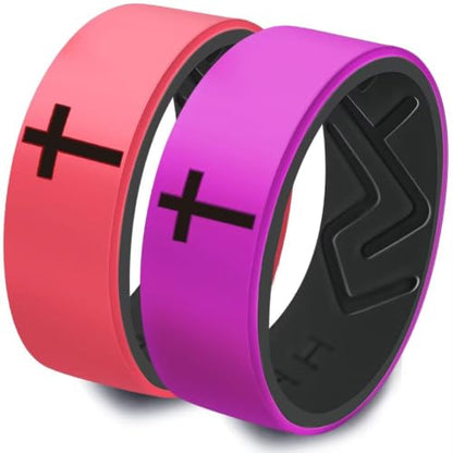 XAHH 2PCS Silicone Ring Set for Men Women,Classical Simple Christian Cross Religious Couple Rubber Wedding Bands - style: Red Purple
