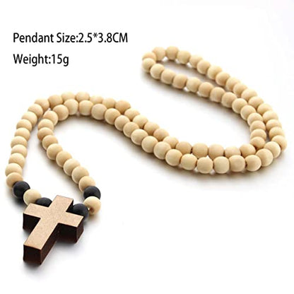 COLORFUL BLING Natural Wooden Catholic Rosaries Wood Crucifix Prayer Beads Pendant Necklace Prayer Jesus Religious Cross Rosary Necklace Handmade Jewelry - color: round light