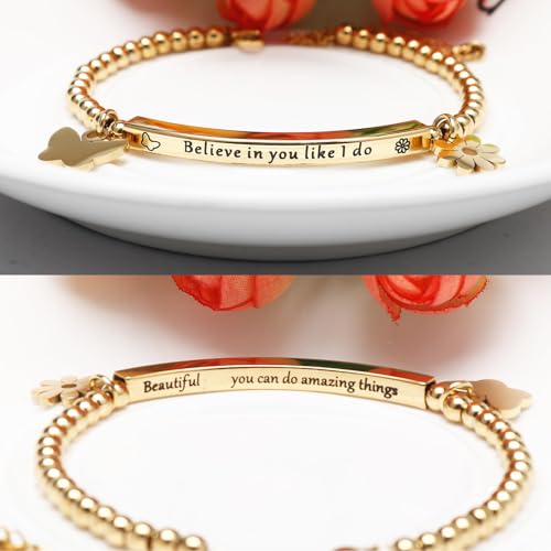 DS Women Christian Charm Bracelet,Cross Scripture Stainless Steel Jewelry - style: Believe in you like i do-Gold