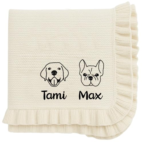 IZI POD Personalized Knit Baby Blanket, Embroidered Name Nursery Blanket, Cotton Knit Stroller Blankets, Gift for Baby, Birthday - Style 12 - color: Custom 16