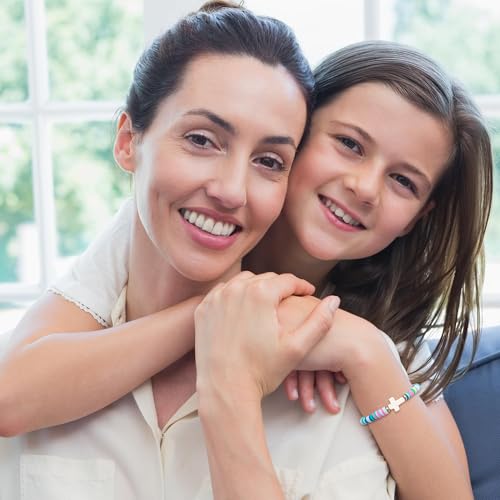 TAGOMEI Cross Bracelet Baptism Gifts for Girl Kids Women Christian Gifts - color: Blue, To Niece