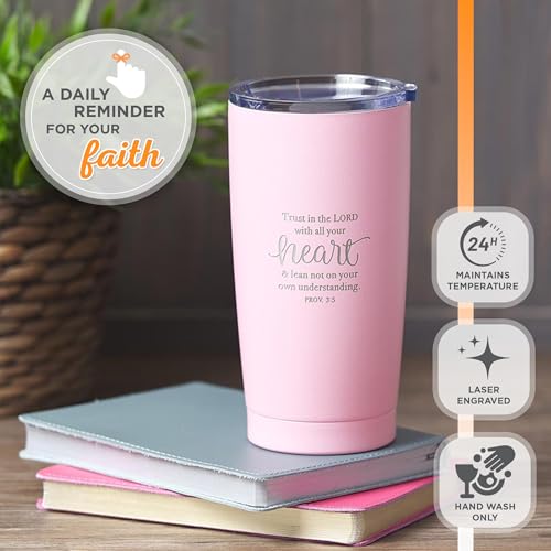 Christian Art Gifts Stainless Steel Double-Wall Vacuum Insulated Travel Mug 18 oz Pink Tumbler with Lid for Women Inspirational Bible Verse - Trust in the Lord - Proverbs 3:5 - color: Pink/Trust in the Lord