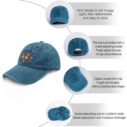 for Mom Grandma Auntie, Guardian Butterfly Embroidered Baseball Cap for Women, Meaningful Hat - color: Cyan Be Kind