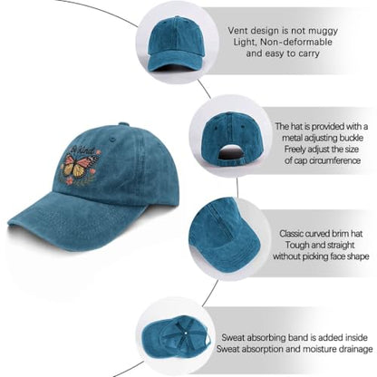 for Mom Grandma Auntie, Guardian Butterfly Embroidered Baseball Cap for Women, Meaningful Hat - color: Cyan Be Kind