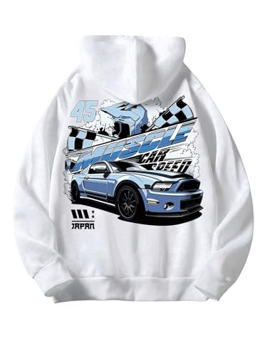 Floerns Men's Long Sleeve Hooded Casual Y2K Graphic Hoodies Sweatshirt - color: White Car, size: X-Large