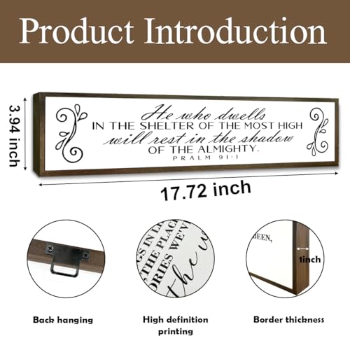 Christian Decor Sign, Bible Verse Sign, Religious Artwork for Home Decor, Office or Room Decoration for Men, He Who Dwells in the Shelter of the Most High Sign 17.8x4x1.2 inches - color: Religion Sign 24