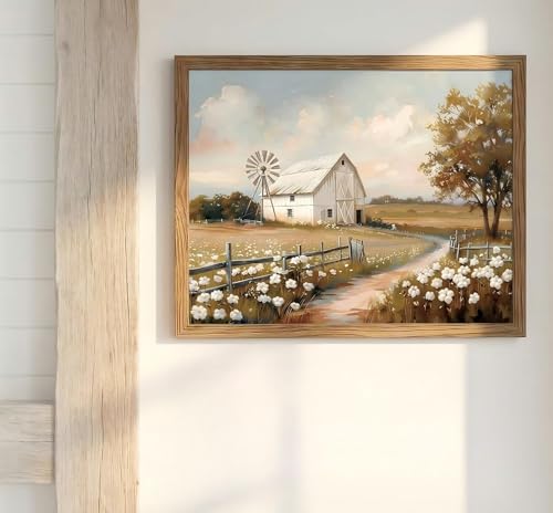 LBTZEVIR Framed Barn Windmill Poster Print Farmhouse Wall Art 16x12 in - color: Barn Windmill, size: 16"L x 12"W