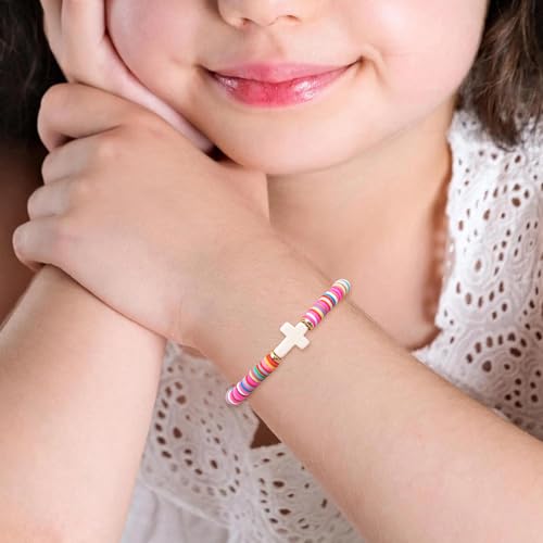 TAGOMEI Cross Bracelet Baptism Gifts for Girl Kids Women Christian Gifts - color: Pink, Joshua 1:9