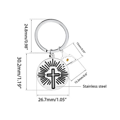Uloveido Stainless Steel Faith Cross Keychain & Jesus Loves Me Christian Keyring Mustard Seed Charms Religious Jewelry - style: Sun Ray-triangle