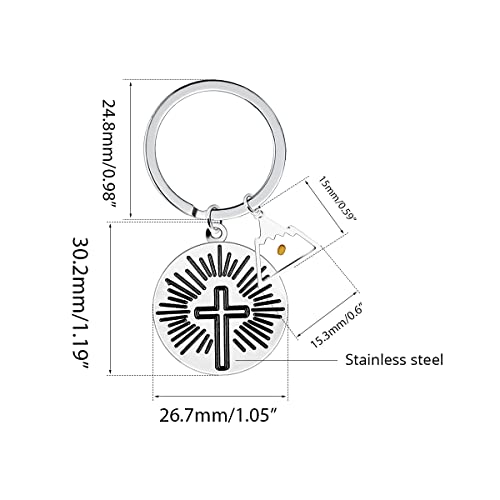 Uloveido Stainless Steel Faith Cross Keychain & Jesus Loves Me Christian Keyring Mustard Seed Charms Religious Jewelry - style: Sun Ray-triangle