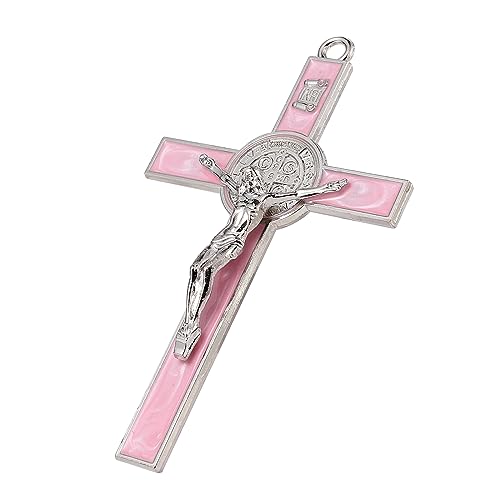 VINETEN Crucifix - Saint Benedict Crucifix Wall Cross- 5 Inch Pink