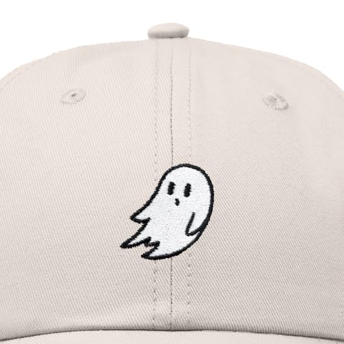 DALIX Ghost Embroidered Mens Womens Cotton Dad Hat Baseball Cap Adjustable - color: Beige