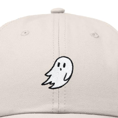 DALIX Ghost Embroidered Mens Womens Cotton Dad Hat Baseball Cap Adjustable - color: Beige