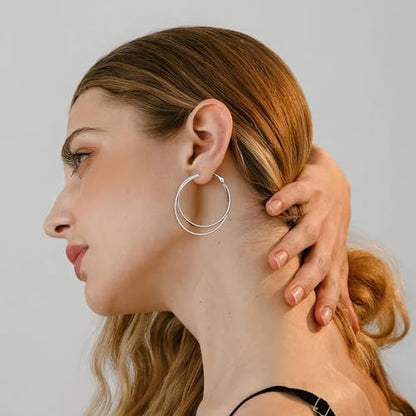 Gacimy Criss Cross Hoop Earrings for Women, 14K Gold Plated Hoops - color: Silver, size: 40mm