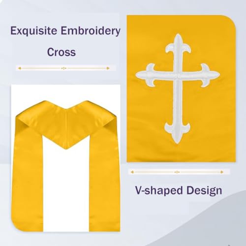 Clergy Stole & Choir Stole with Cross Embroidery 60'' (Pink) - color: Gold