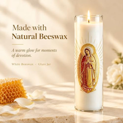 Guadalupe Beeswax Pillar Candle, 68Hr Burn, 1 Pack, White - color: White