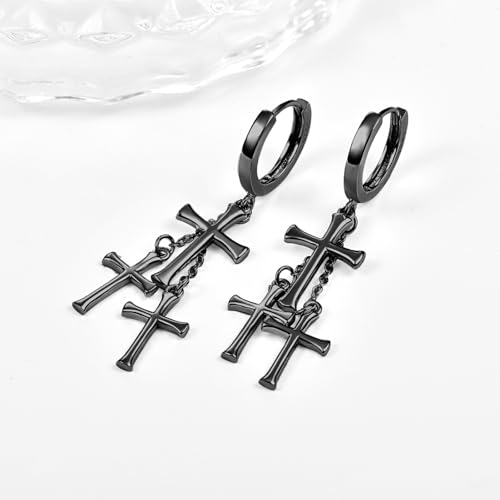 Cross Earrings 925 Sterling Silver Cross Dangle Earrings Christianity Jewelry Gift for Men Women - style: 3 Cross-Black