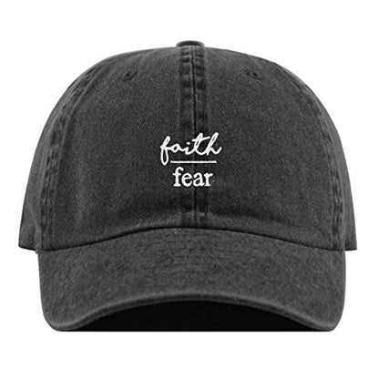 Faith is Greater Than Fear Baseball Hat, Embroidered Dad Cap, Unstructured Adjustable Strap Back (Multiple Colors) - color: Pigment Black