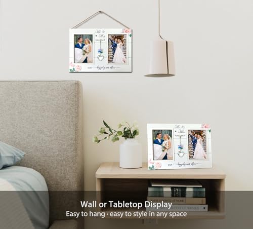 Mr. & Mrs. Wedding Picture Frame, Gift for Couple, K9 Crystal Charm - color: 3. White - Happily Ever After