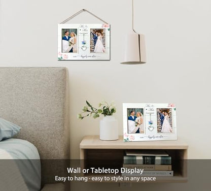 Mr. & Mrs. Wedding Picture Frame, Gift for Couple, K9 Crystal Charm - color: 3. White - Happily Ever After
