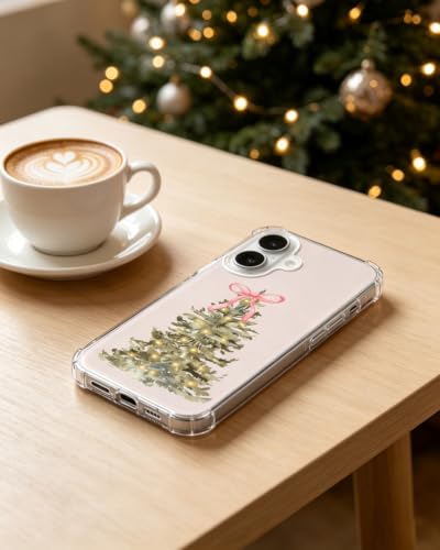 Coquette Christmas Tree Pink Bow Phone Case Compatible with iPhone 17, Winter Festive Phone Cover for iPhone 17 - color: Christmas Tree