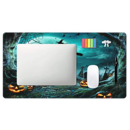 LB Teal Halloween Mouse Pad Gaming, Spooky Background, 15.75L X 31.5W Inch - color: Black Teal