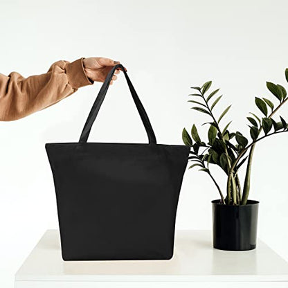 Tote Bag, 17.75x13.75in, 1pcs Black Canvas, Zippered, Reusable, Unisex, All Ages - color: 1pcs Black, size: 17.75"x13.75"
