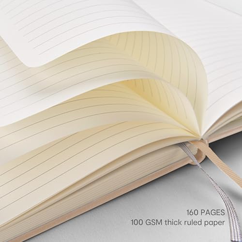 &And Per Se Lined Journal and Pen Set, A5 Leather Hardcover Notebook with Pen & Stationary Set, 160 Pages 100GSM Thick Ruled Paper Journal for Business Work Writing (Light Apricot) - color: Light Apricot