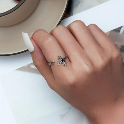 925 Sterling Silver Adjustable Open Ring for Women Trendy Jewelry Gift - color: Silver Cross