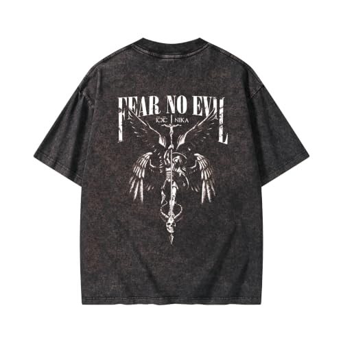 Acid Washed T Shirt Oversized for Men Women Vintage Christian Tee Graphic Streetwear Cotton Drop Shoulder Summer Tops Angel - size: X-Large