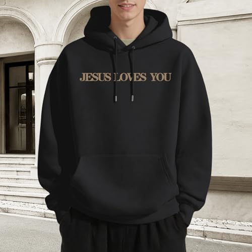 Christian Jesus Loves You Hoodies for Teen Religious Faith Sweatshirts Bible Verse Graphic Youth Hoodie - color: Black, size: X-Large