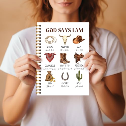 Western Christian Notebook, God Says I Am Bible Verse Journal, Christian Western Gifts for Women Men, Cowboy Religious Hardcover Spiral Notebooks Journals, 5.5x8.3 Inch - color: Western Christian