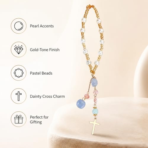 Natural Jade Cross Car Hanging Ornament – Rearview Mirror Suncatcher with Glass Beads and Pearl Accents, Car Decor, Window Balcony Keychain