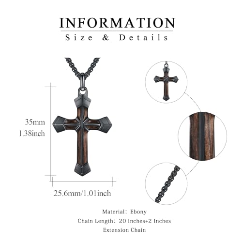 Cross Necklace for Men 925 Sterling Silver Cross Ebony Wooden Ankh Raven Praying Hands Crucifix Amulet Religious Jewelry Gifts for Men Women - color: Cross1