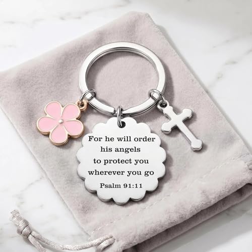 Christian Gifts for Women Girl, Baptism Confirmation Gifts for Teen Girl, Bible Verse Keychain for Birthday Christmas - color: Silver - Psalm 91:11