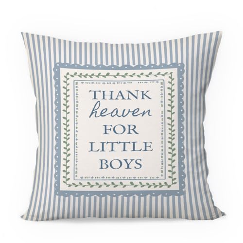 Boy Nursery Decor Pillow Covers 18x18, Thank Heaven for Little Boys Blue Striped Decorative Throw Pillow Covers Pillowcases for Kids Toddler Boy Nursery Room Playroom Decor,Newborn Gifts - color: Thank Heaven for Little Boys-stripe-18x18